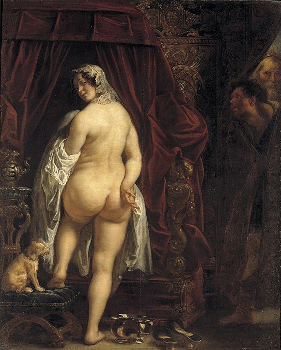 Kandaules ukazuje Gýgovi svoju manželku Nyssiu - na obraze Jacoba Jordaensa